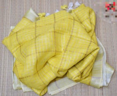 Pure linen checks sarees with running blouse (9)