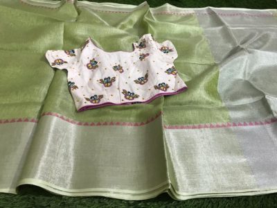 Pure linen tissue sarees with zari weaving borders (1)
