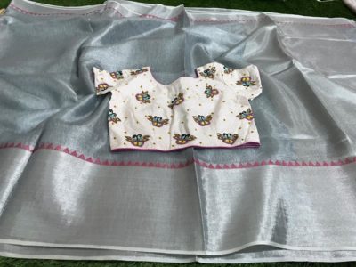 Pure linen tissue sarees with zari weaving borders (3)