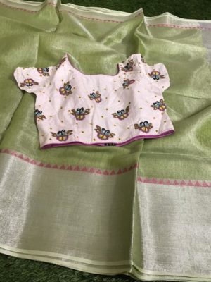 Pure linen tissue sarees with zari weaving borders (5)