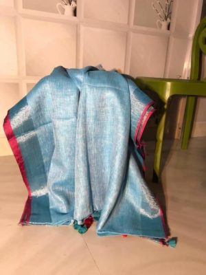 Pure linen with silver border sarees (16)