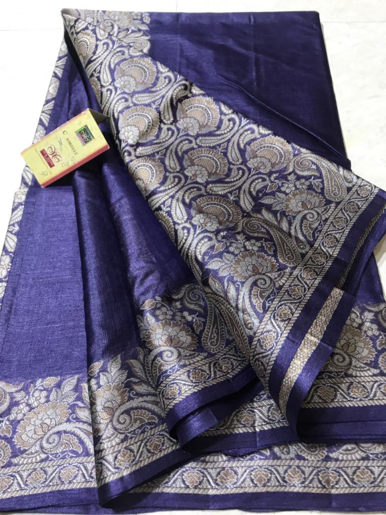 Pure tussar silk plain saree with weaving border | siri designers