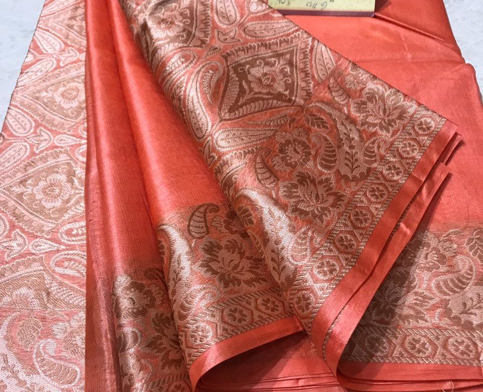 Pure tussar silk plain saree with weaving border (5)