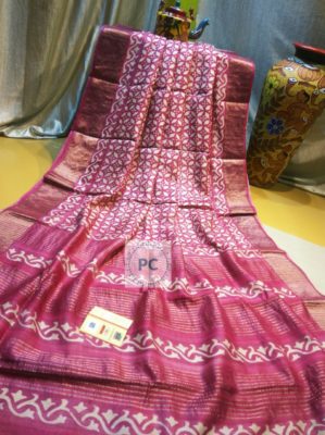 Pure zari tussar block print sarees with blouse (5)