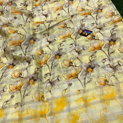 Silver checks floral linen sarees wth blouse (13)