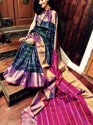 Uppada pattu balu checks sarees with blouse (1)