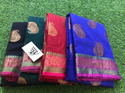 Banarasi silk cotton sarees with allover buties (3)