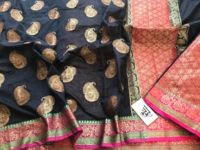 Banarasi silk cotton sarees with allover buties (7)