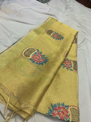 Exclusive tissue linen sarees with cut work (1)