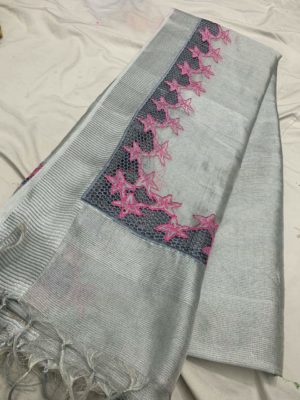 Exclusive tissue linen sarees with cut work (2)