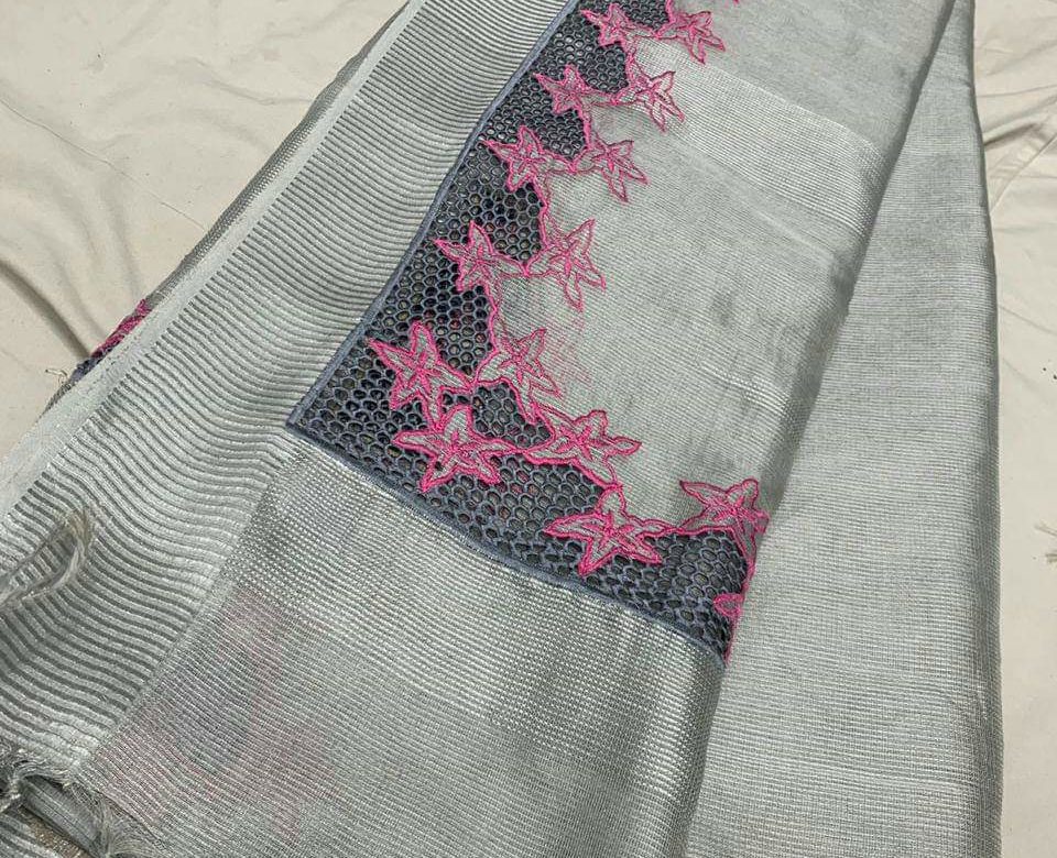Exclusive tissue linen sarees with cut work (2)