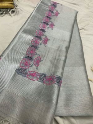 Exclusive tissue linen sarees with cut work (3)