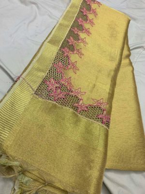 Exclusive tissue linen sarees with cut work (4)