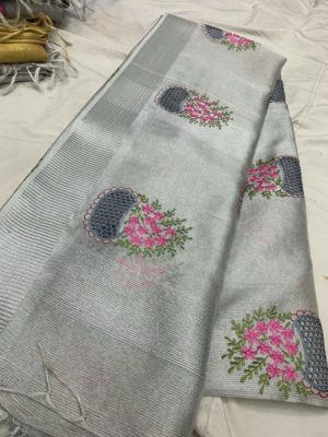 Exclusive tissue linen sarees with cut work (5)