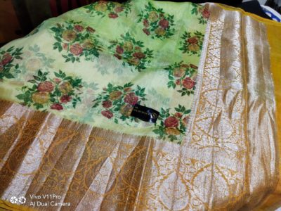 Linen silk sarees with floral print with blouse (12)