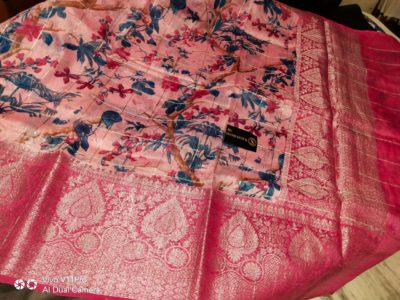 Linen silk sarees with floral print with blouse (13)
