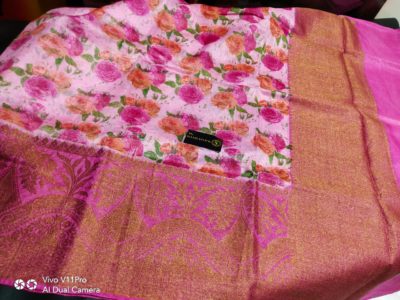 Linen silk sarees with floral print with blouse (15)