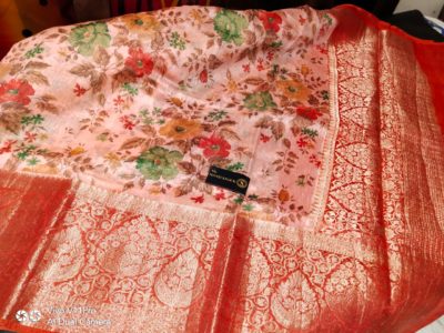 Linen silk sarees with floral print with blouse (16)
