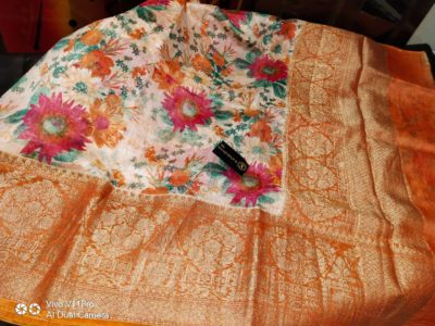 Linen silk sarees with floral print with blouse (20)
