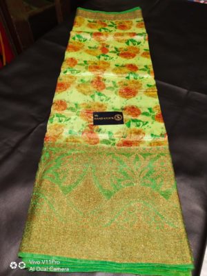 Linen silk sarees with floral print with blouse (5)