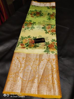 Linen silk sarees with floral print with blouse (7)