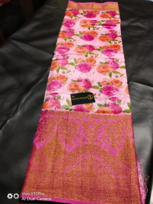 Linen silk sarees with floral print with blouse (9)
