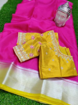 Organza sarees with silver border with blouse (14)