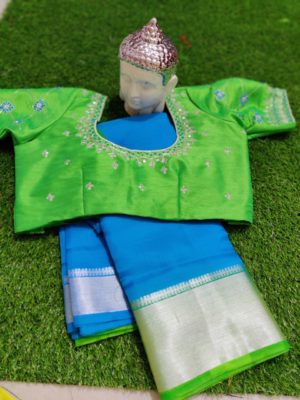 Organza sarees with silver border with blouse (3)