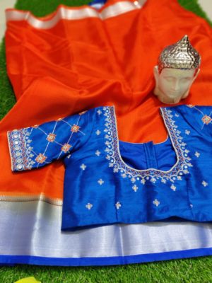 Organza sarees with silver border with blouse (7)