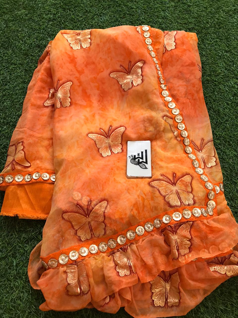 Printed chiffon sarees with border printed ruffles | siri designers