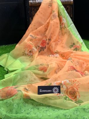 Printed organza sarees with contrast blouse (1)