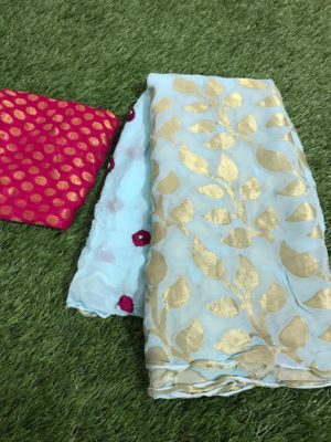 Puire georgette brocade weaving sarees (4)