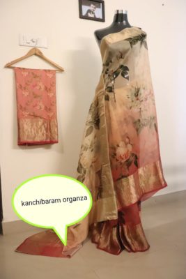 Pure floral printed organza sarees with zari border (12)