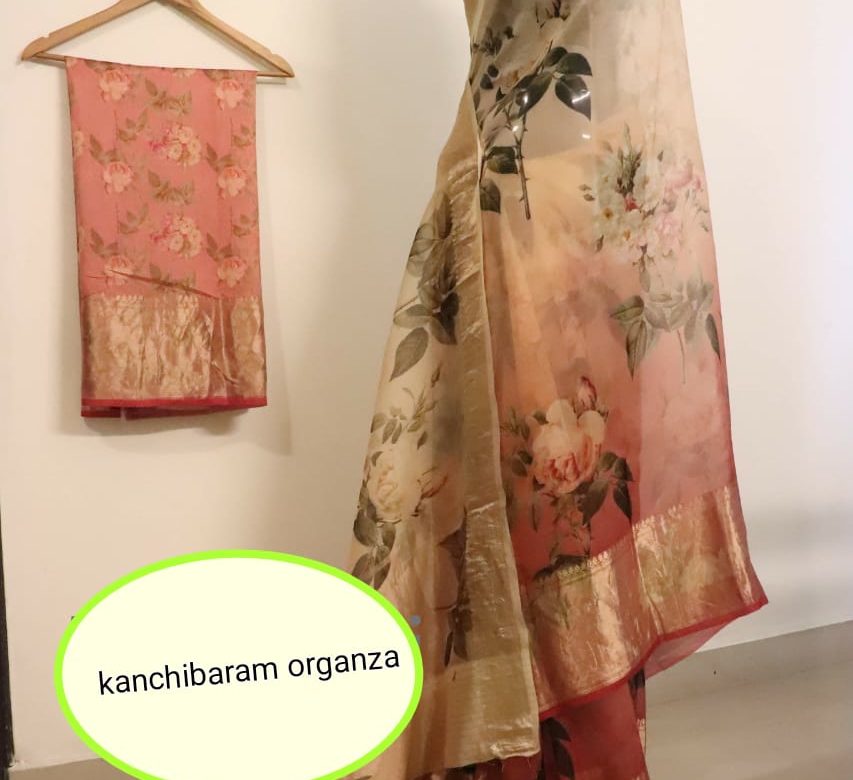 Pure floral printed organza sarees with zari border (12)