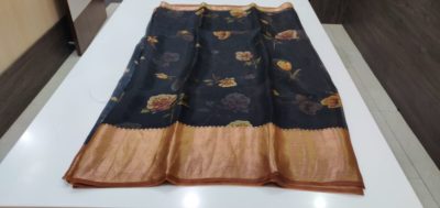Pure floral printed organza sarees with zari border (18)