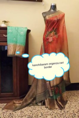 Pure floral printed organza sarees with zari border (2)
