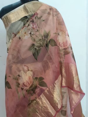Pure floral printed organza sarees with zari border (4)