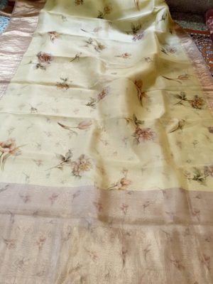 Pure floral printed organza sarees with zari border (5)