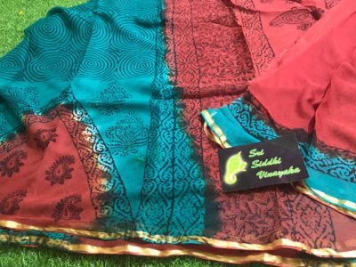Pure georgette handblock printed sarees (2)