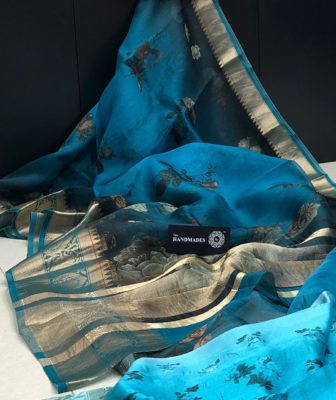 Pure kora by kora printed sarees with blouse (1)