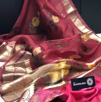 Pure kora by kora printed sarees with blouse (10)
