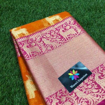 Pure kora organza sarees with kanchi border with blouse (10)