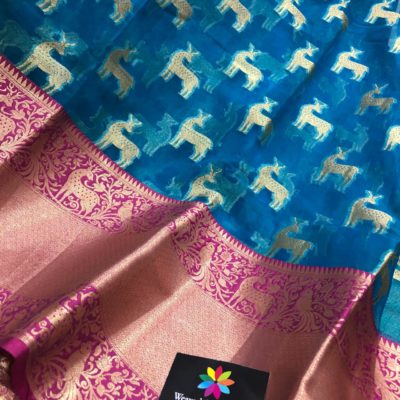 Pure kora organza sarees with kanchi border with blouse (5)