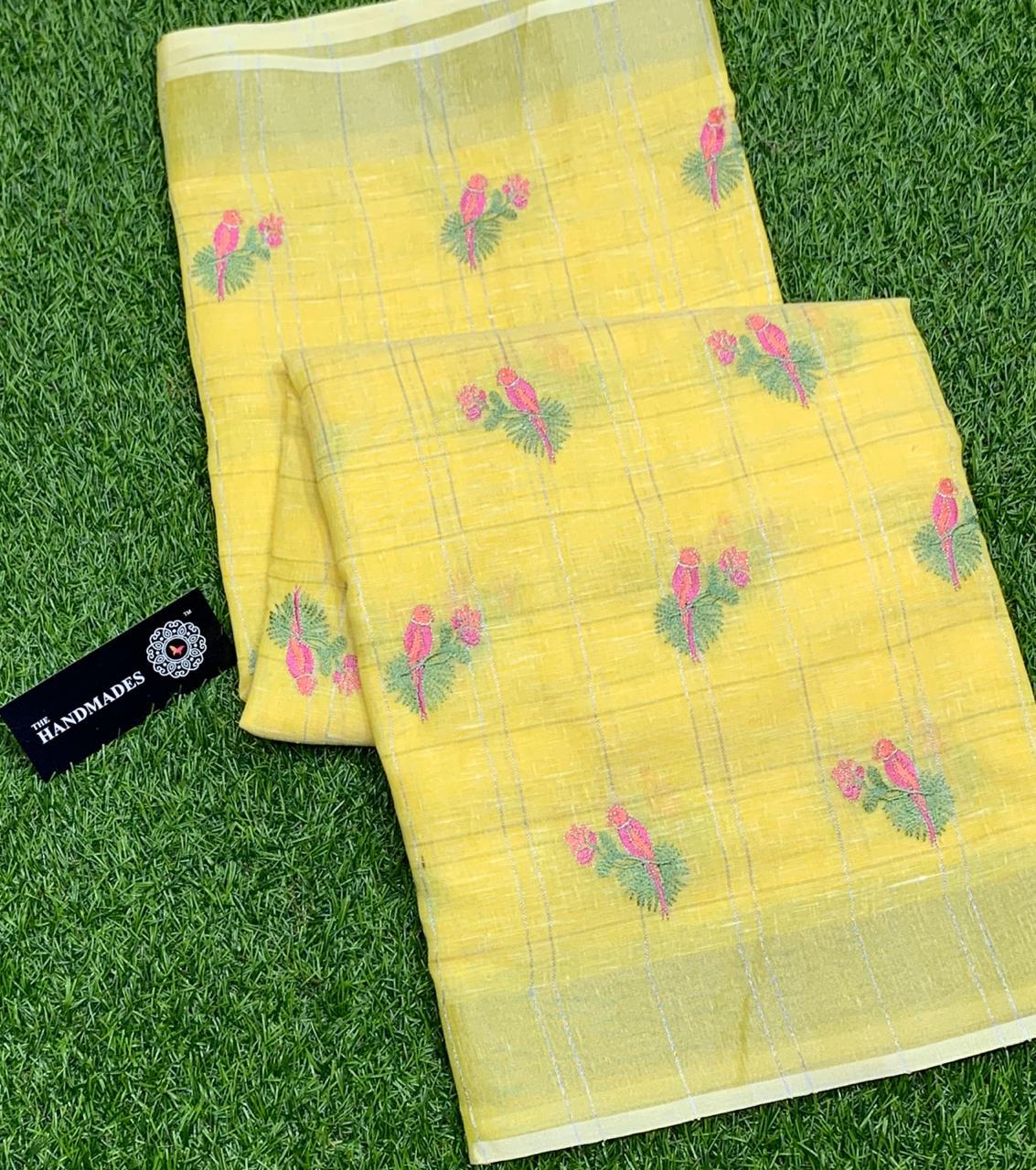 Pure Silk Linen Saree With Beautiful Embroidery Work Saree SLS11 main image 1