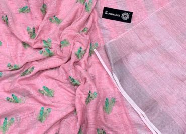 Pure linen silk saree with embroidary (3)