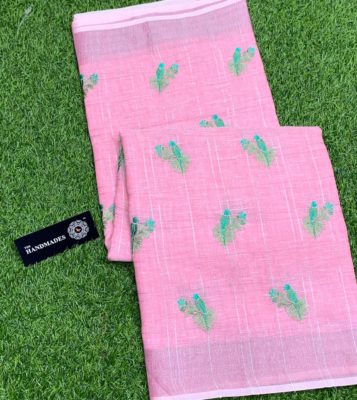Pure linen silk saree with embroidary (4)