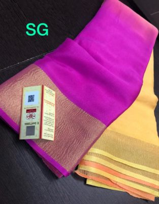 Pure mysore silk wrinkle crepe sarees with blouse (14)