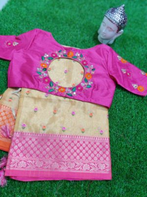 Tissue sarees with allover work with work blouse (1)