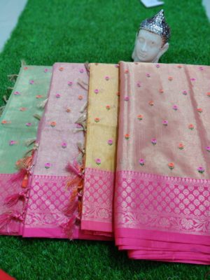 Tissue sarees with allover work with work blouse (2)