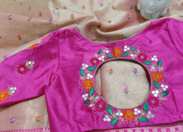 Tissue sarees with allover work with work blouse (4)